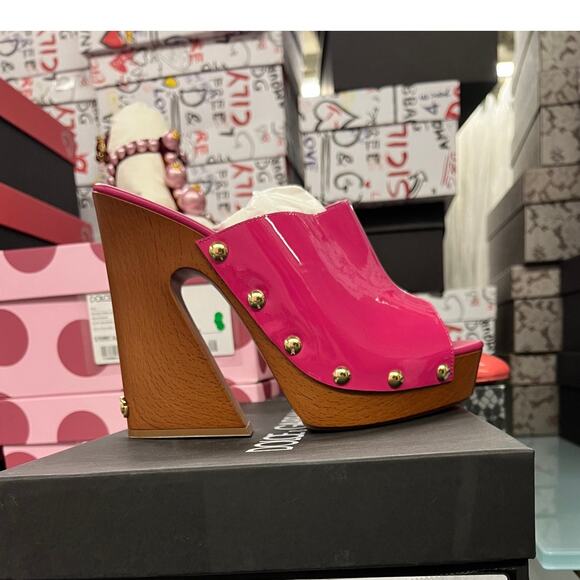 Dolce & Gabbana 130mm High Shine patent-leather clog Mules Fuchsia Pink 39 - Picture 8 of 8
